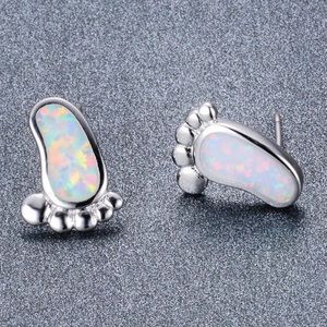 🆕 Silver | Opal White Sapphire | Bare Feet Charm Earrings